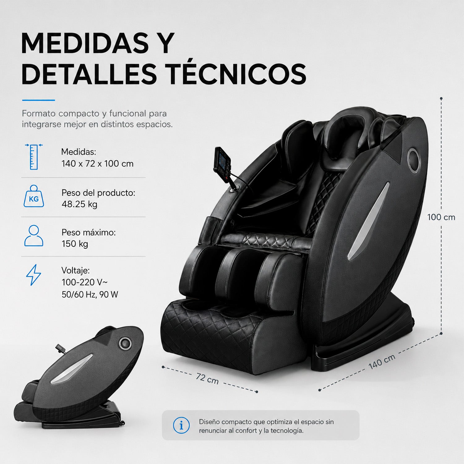 Sillon Masaje Electrico Reclinable Gravedad Cero Pantalla Nanofort