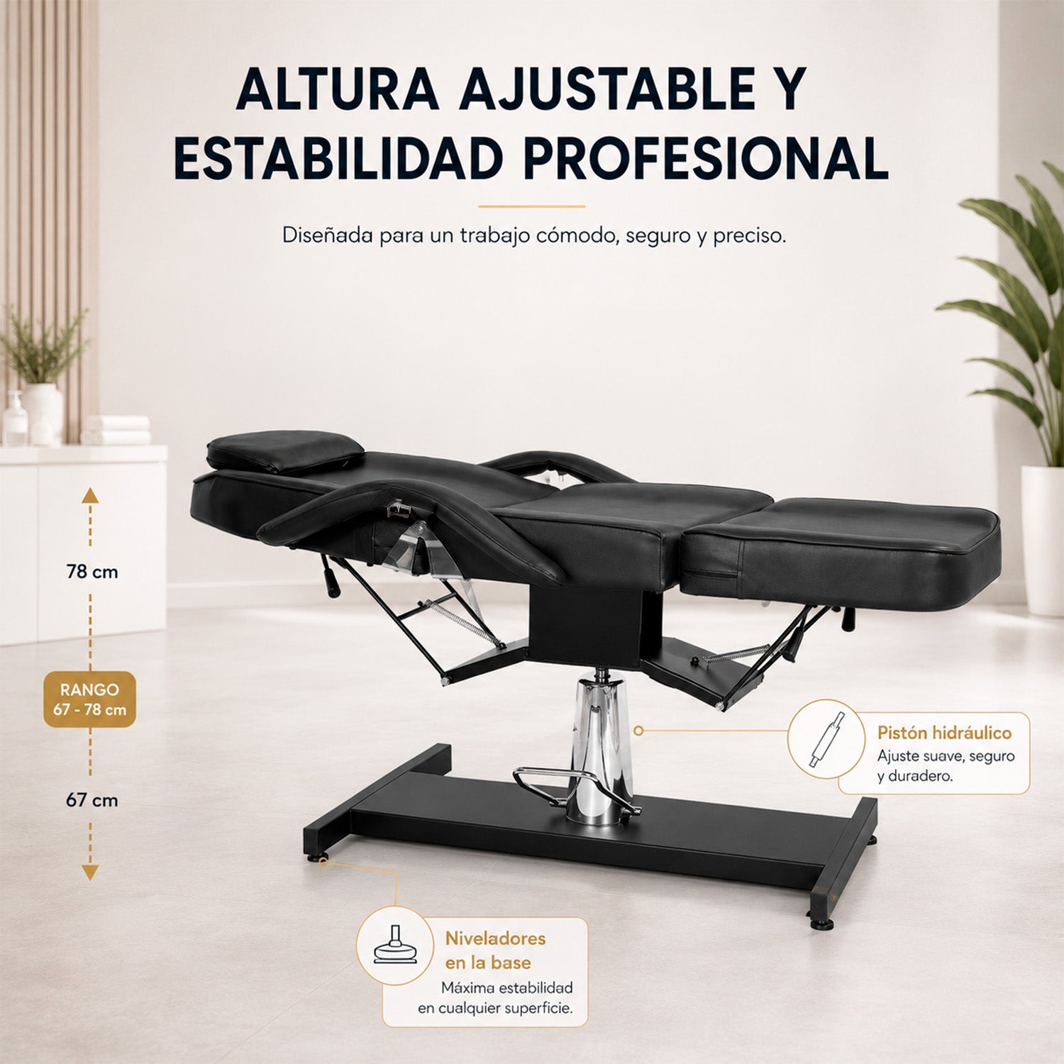 Silla Faciales Cama Camilla Sillón Spa Masaje Hidráulica Negra