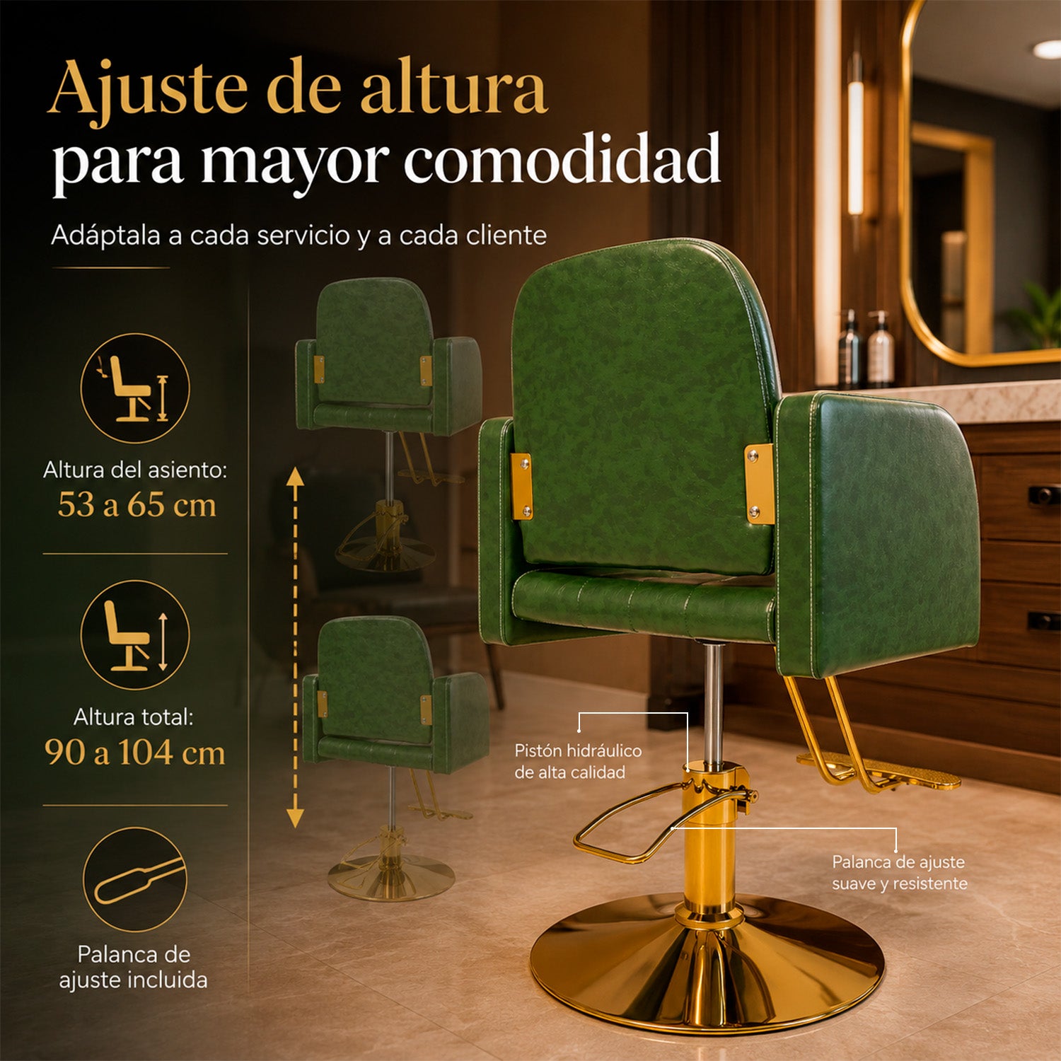 Silla Sillón Premium Barberia Estética 360° Neumática Verde