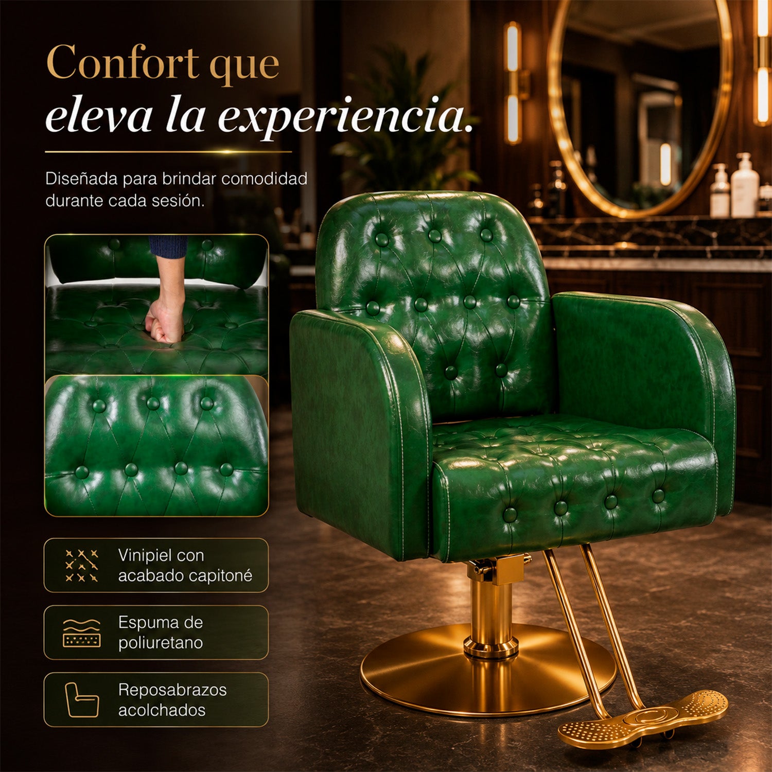 Silla Sillón Premium Barberia Estética 360° Neumática Verde