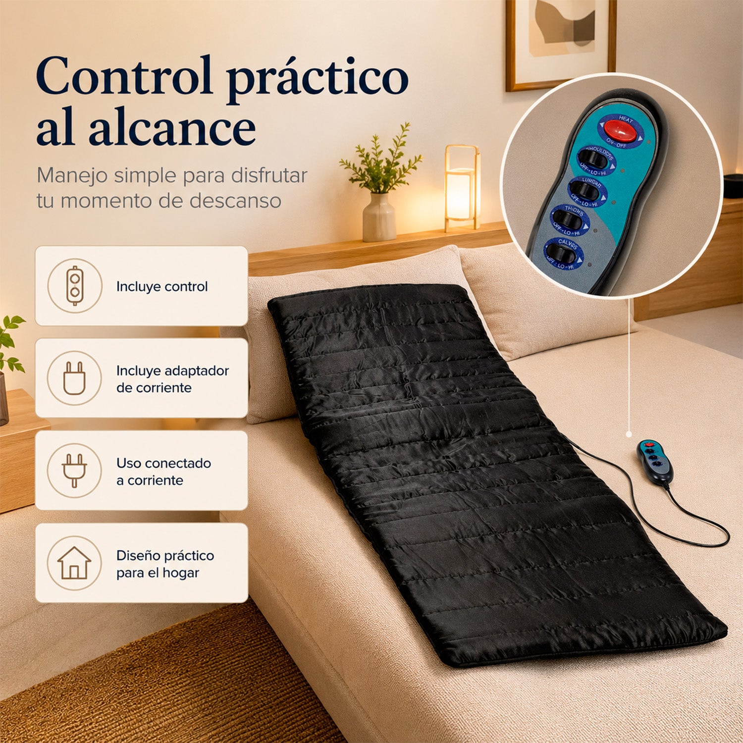 Colchon Masajeador Vibratorio Calor Cuerpo Completo con 9 Motores