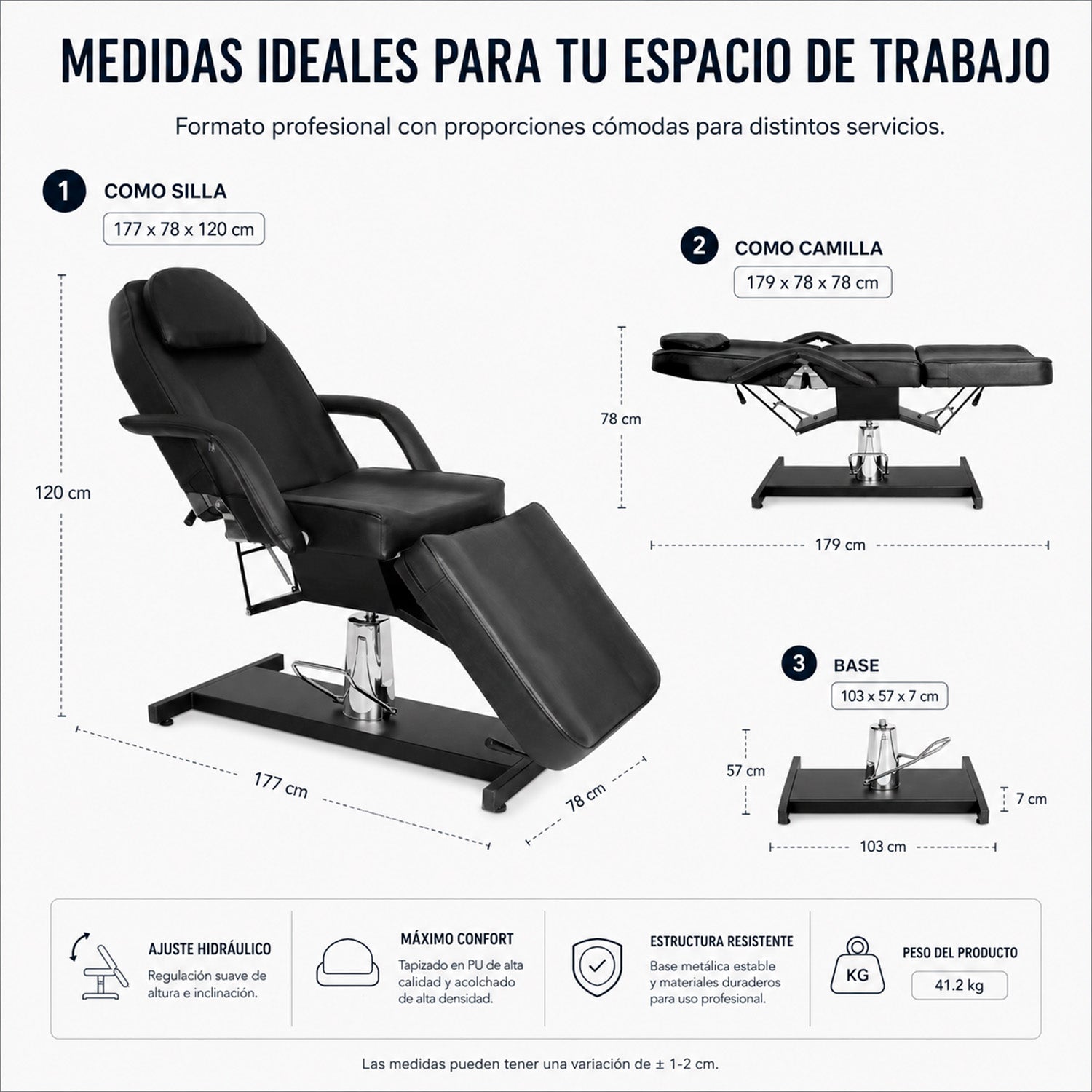 Silla Faciales Cama Camilla Sillón Spa Masaje Hidráulica Negra
