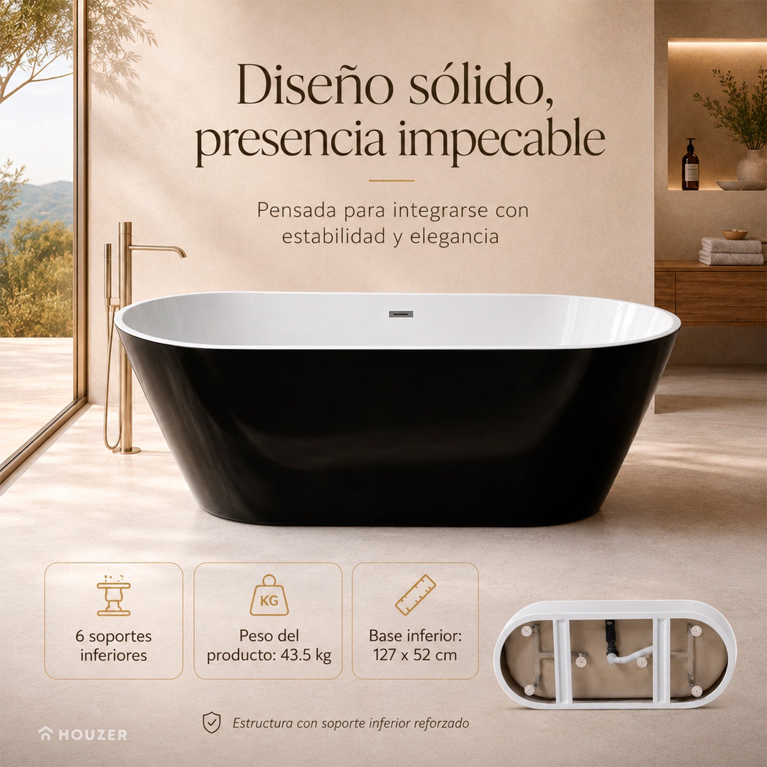 Tina Baño Lujo 2 Personas Fibra De Vidrio 169 X 75.5 X 59 Cm Marca Houzer