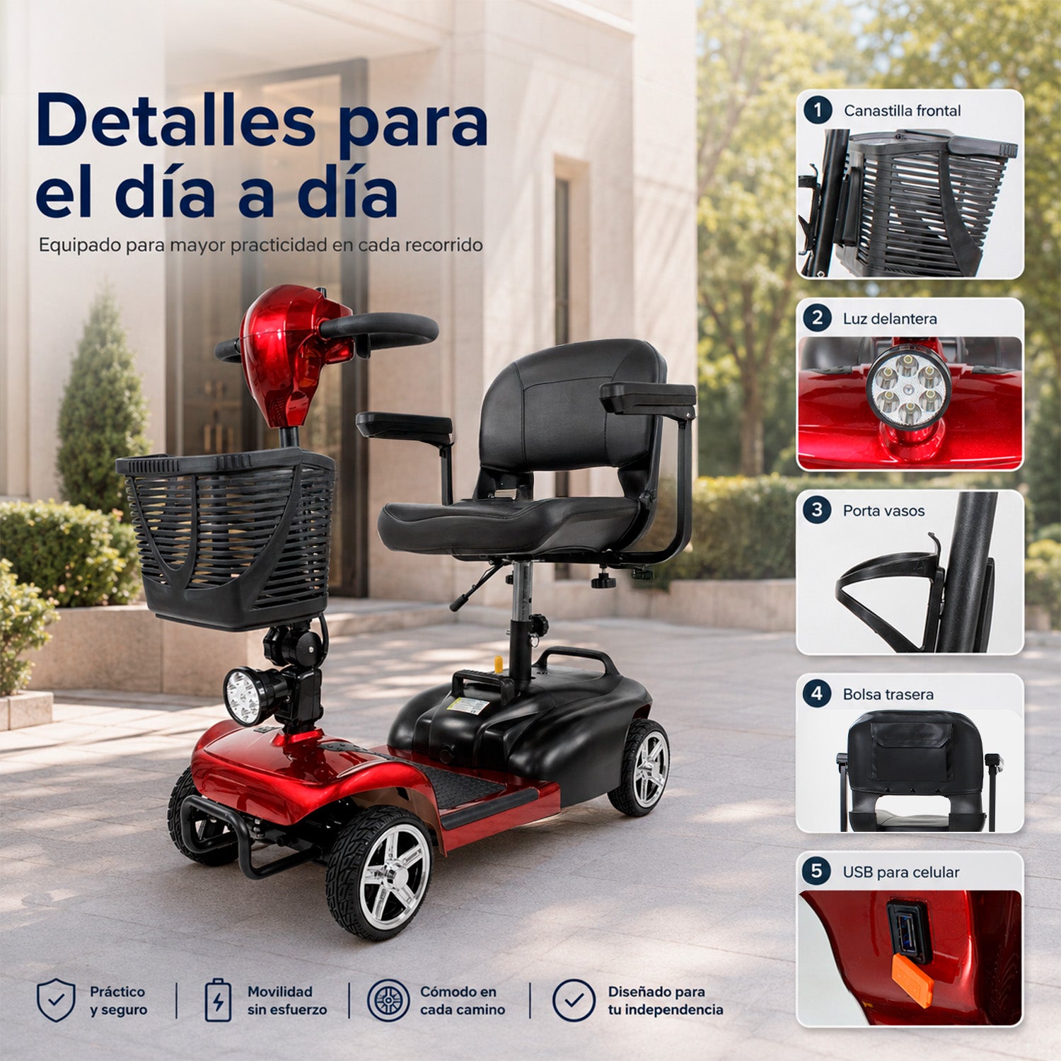 Silla Ruedas Electrica Scooter Recargable Luz Led Plegable