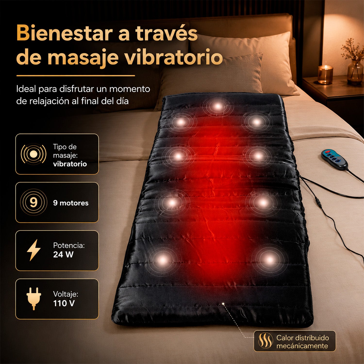 Colchon Masajeador Vibratorio Calor Cuerpo Completo con 9 Motores