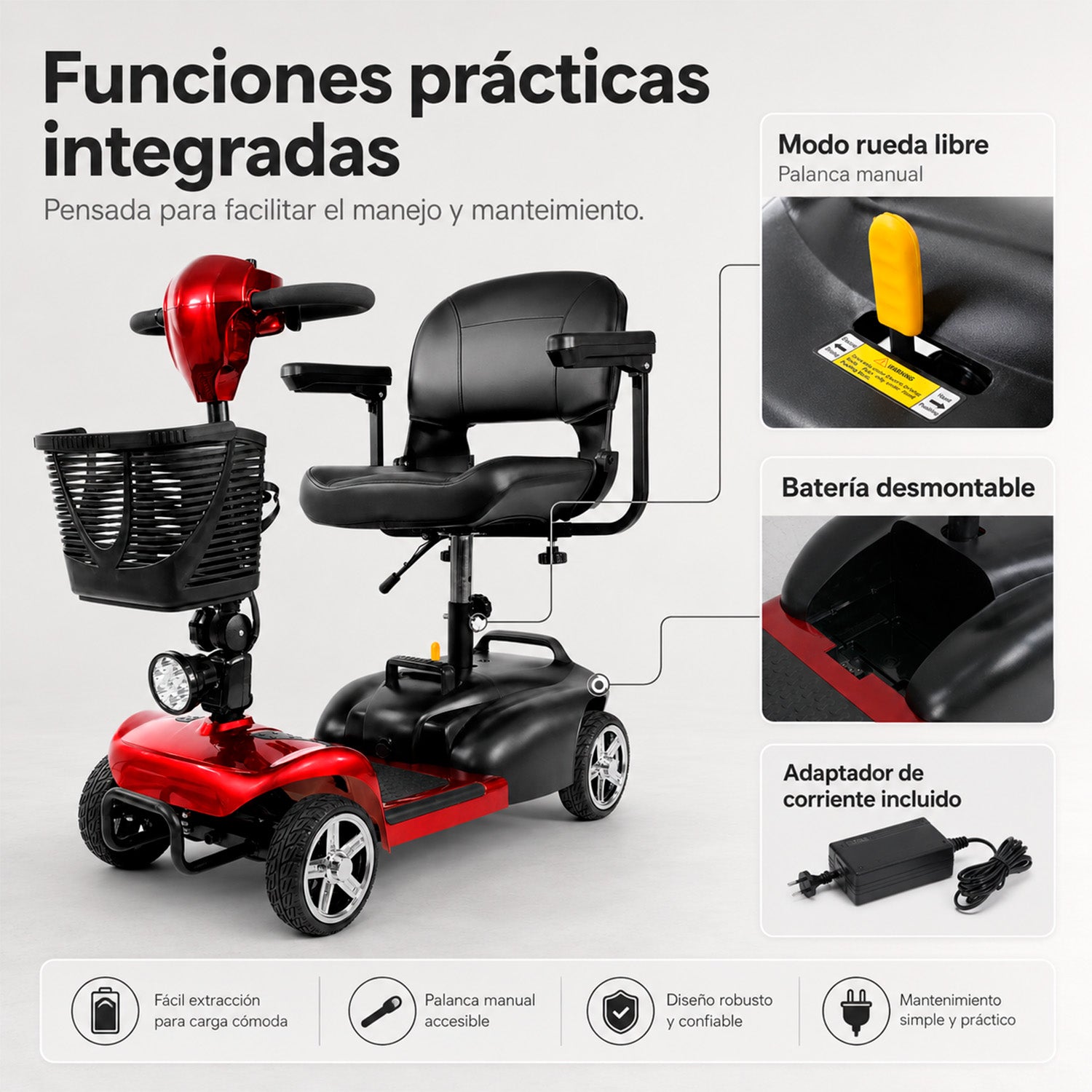 Silla Ruedas Electrica Scooter Recargable Luz Led Plegable
