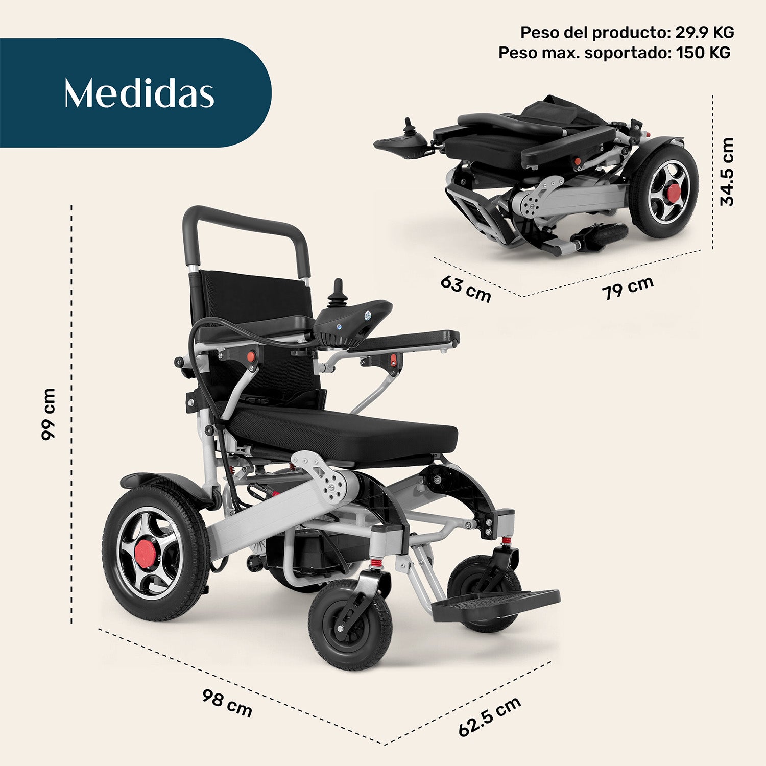 Silla Ruedas Electrica Plegable Acero Controlador 5 Vel