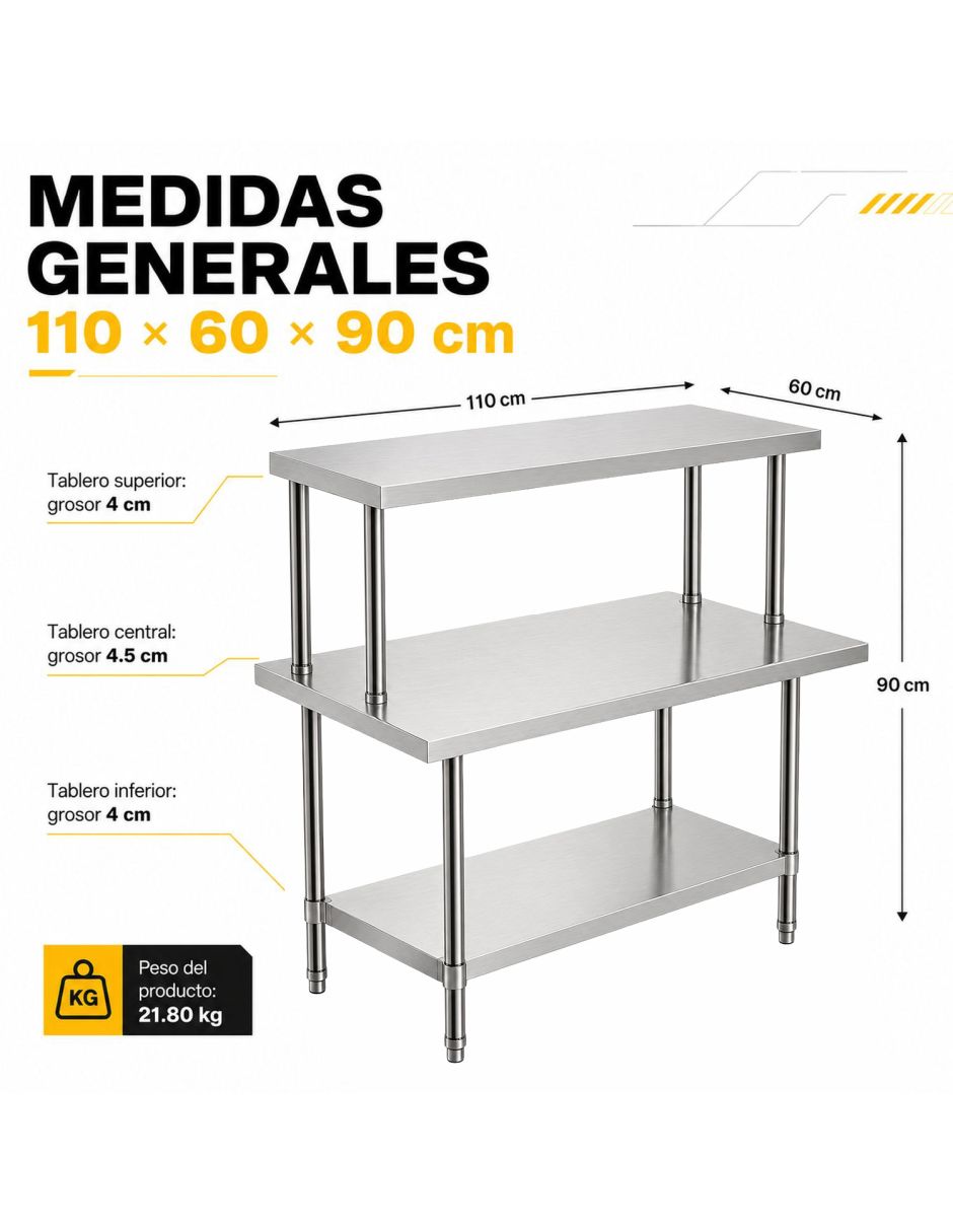 Mesa Isla Trabajo Acero Inoxidable Pasteur 110x60x105