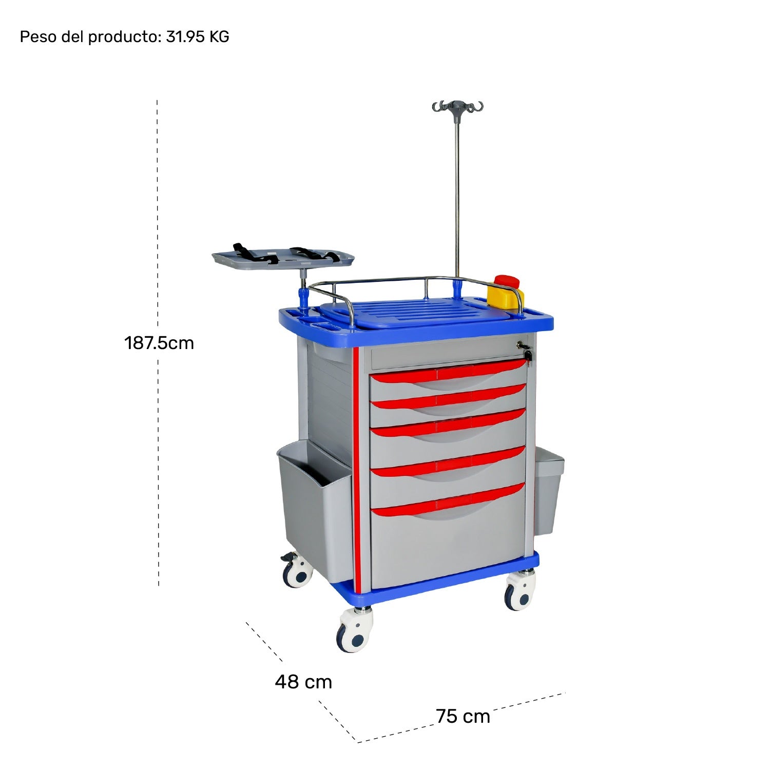 Carro Rojo De Emergencia Paro Abs Aluminio 5 Cajones