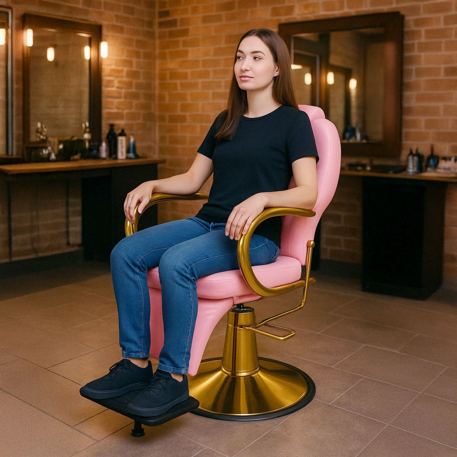 Silla estetica sillon hidraulico barberia reclinable salon spa premium Rosa