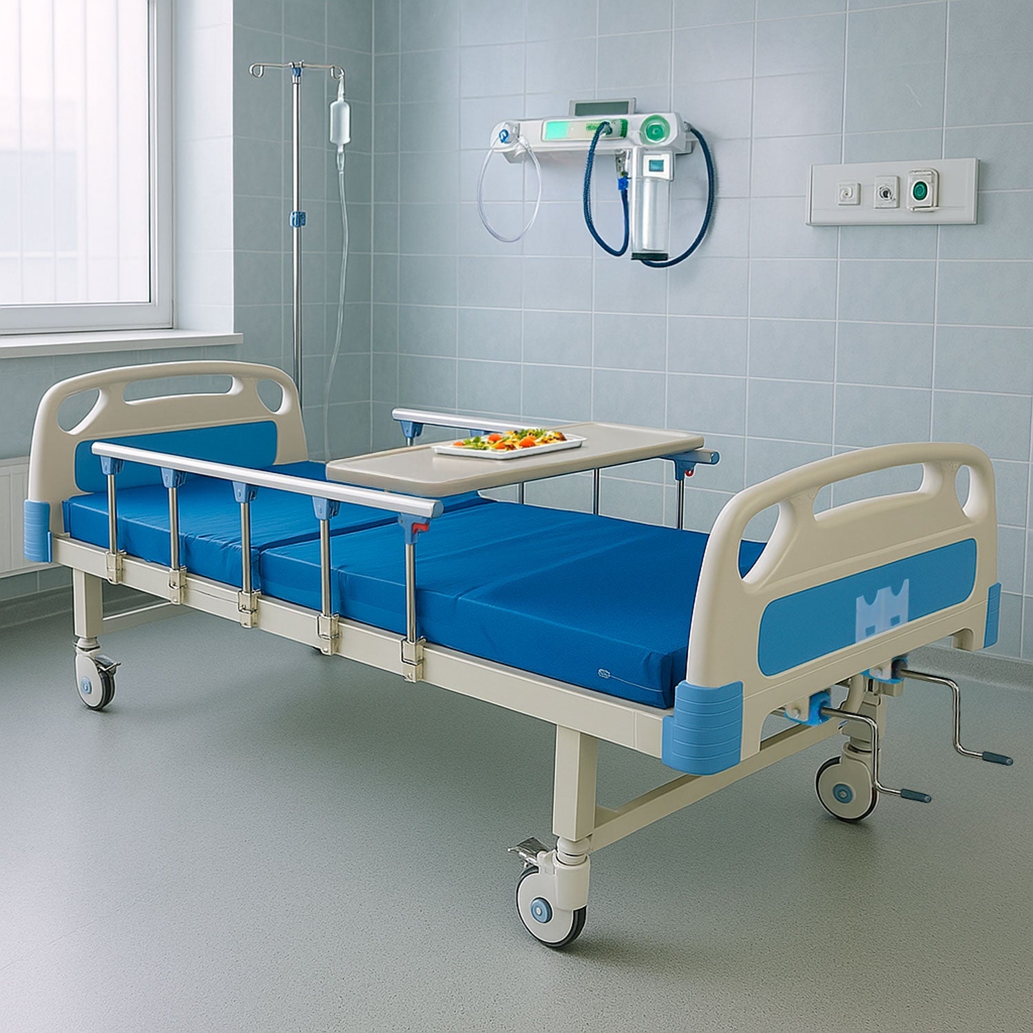 Cama Hospitalaria Manual Incluye Colchón Y Porta Suero Nanofort