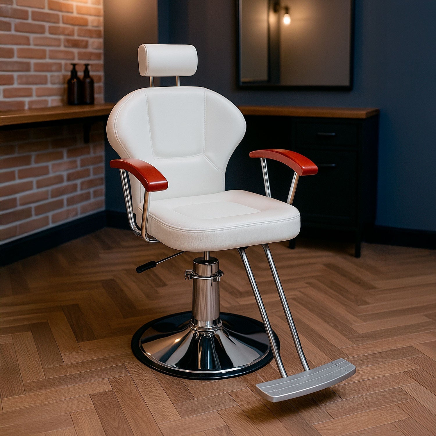 Silla de Barberia Hidraulica Sillon Reclinable para Salon Altura Ajustable Blanca