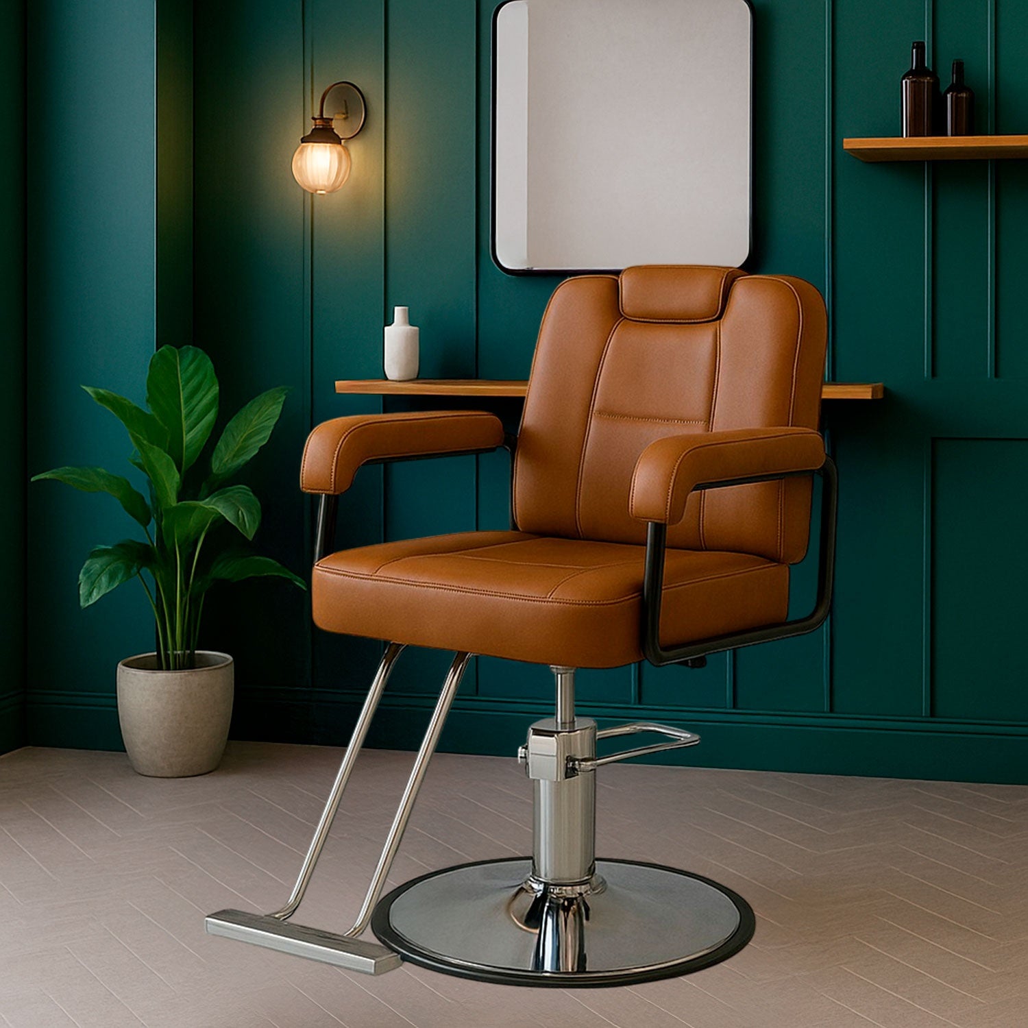Silla Estética Barberia Gira 360° Neumática Cuadrada Ajustable Inclinación 45° Café