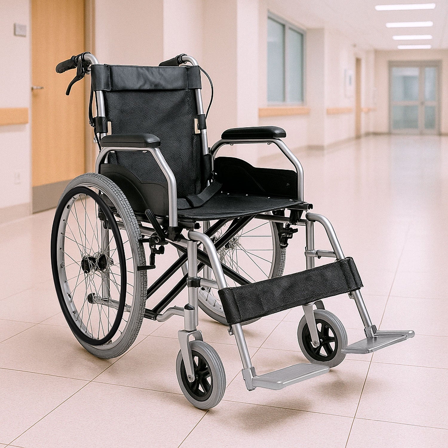 Silla Ruedas Aluminio Ligera Resiste 120kg 20 Pulgadas Color Negro Nanofort