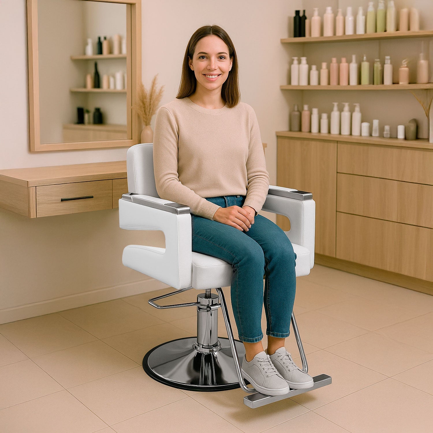 Silla Estetica Barberia Hidraulica Neumatica Ajustable Salon Blanca