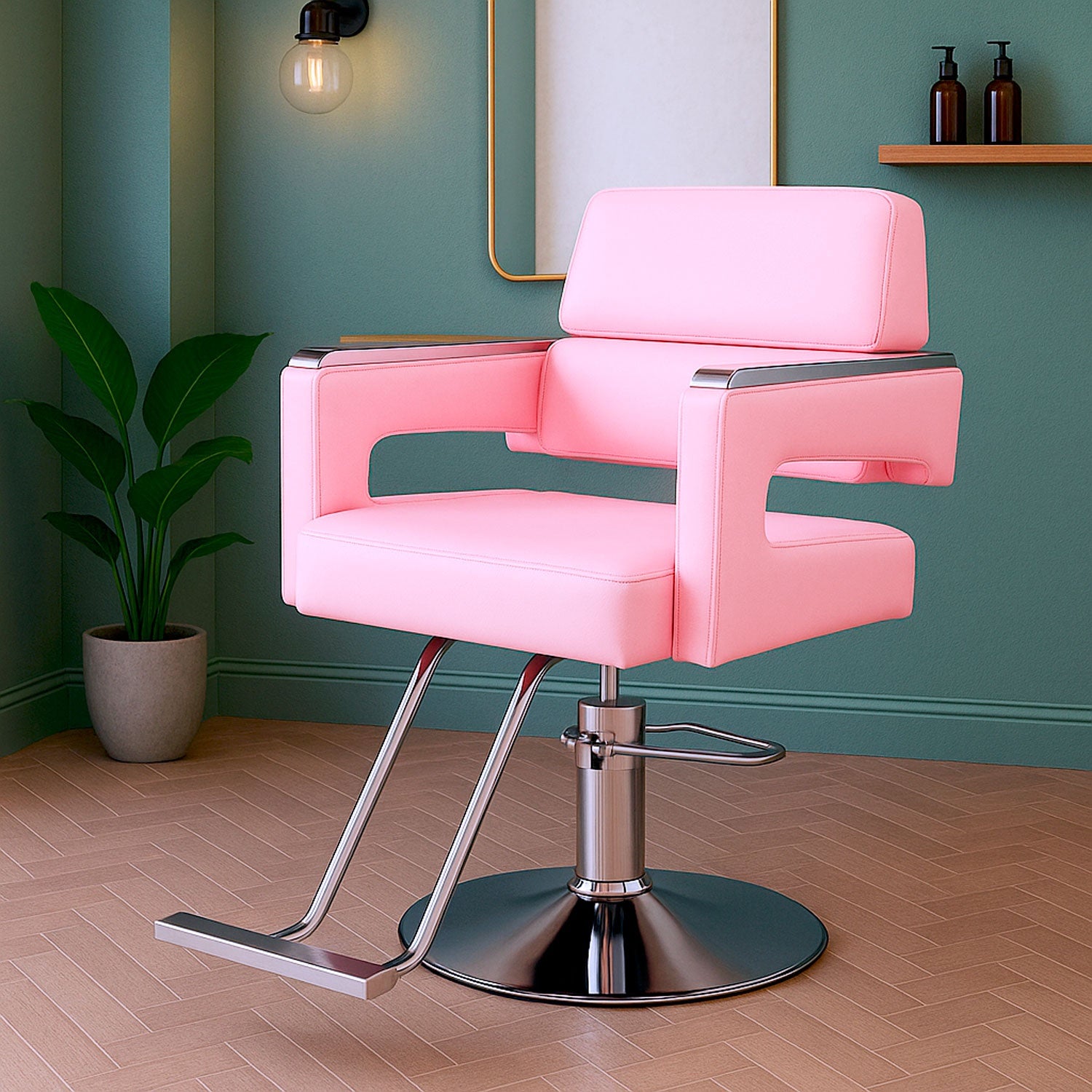 Silla Estetica Barberia Hidraulica Neumatica Ajustable Salon Rosa
