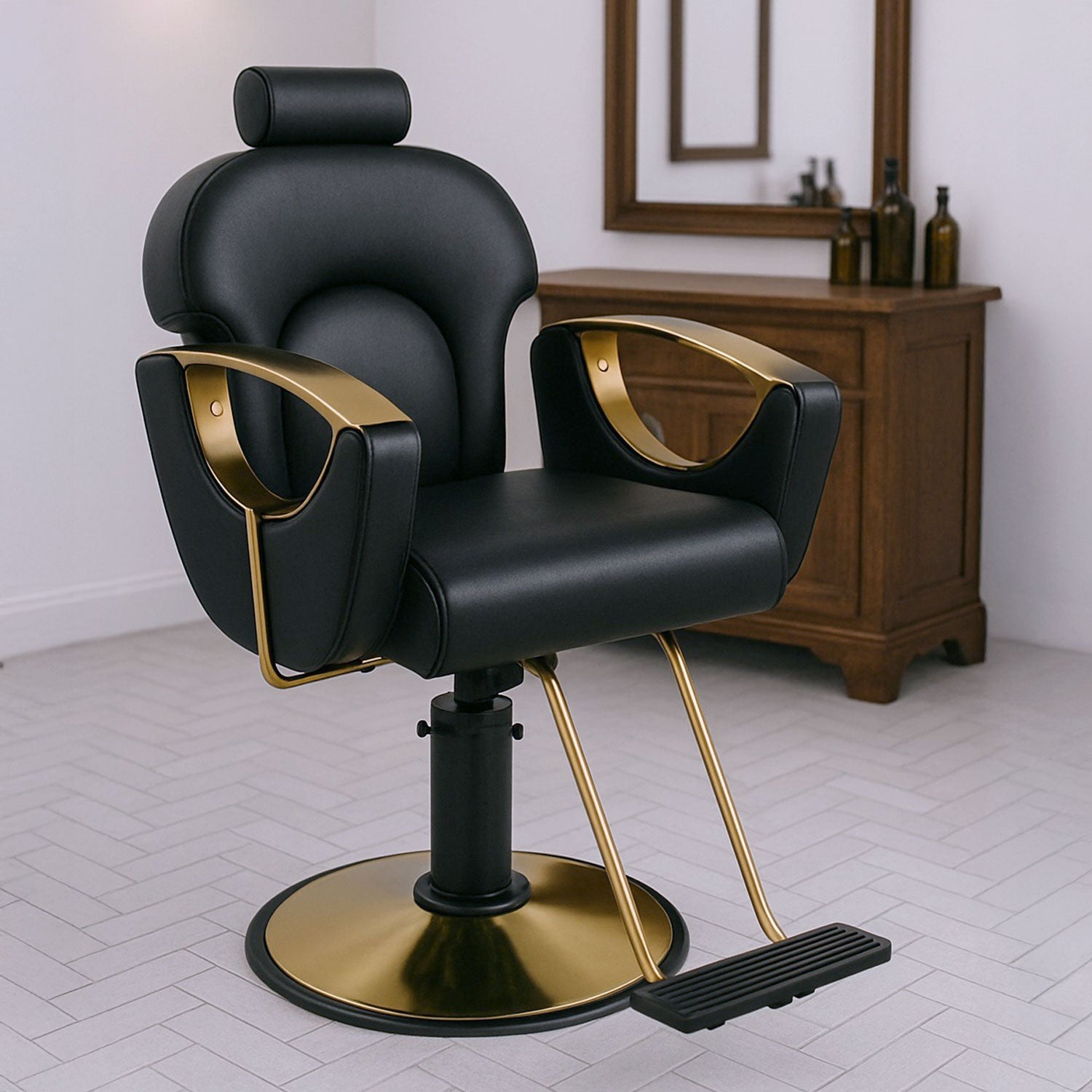 Silla Premium Salon Spa Estetica Neumatica Ajustable Gold Negro