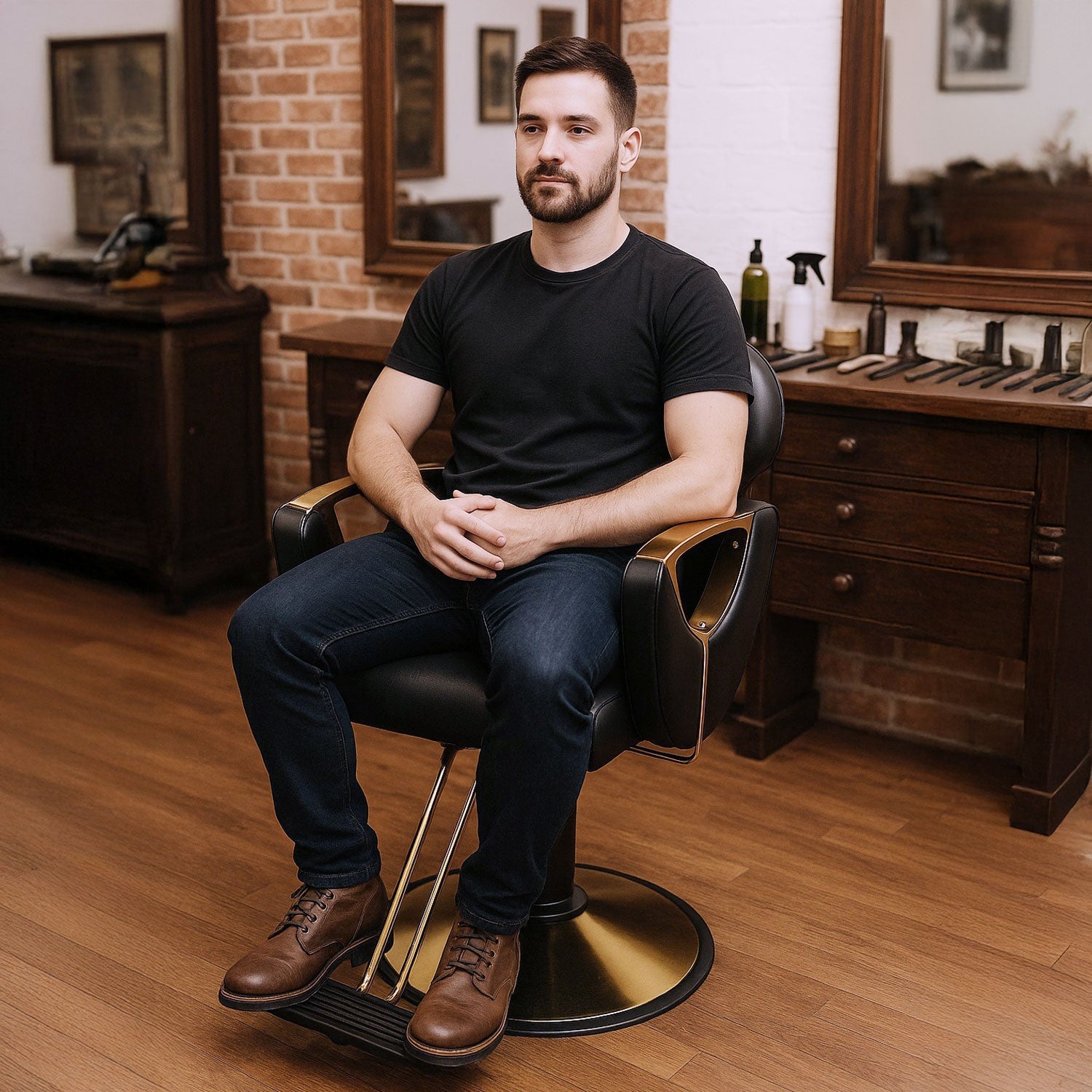 Silla Premium Salon Spa Estetica Neumatica Ajustable Gold Negro