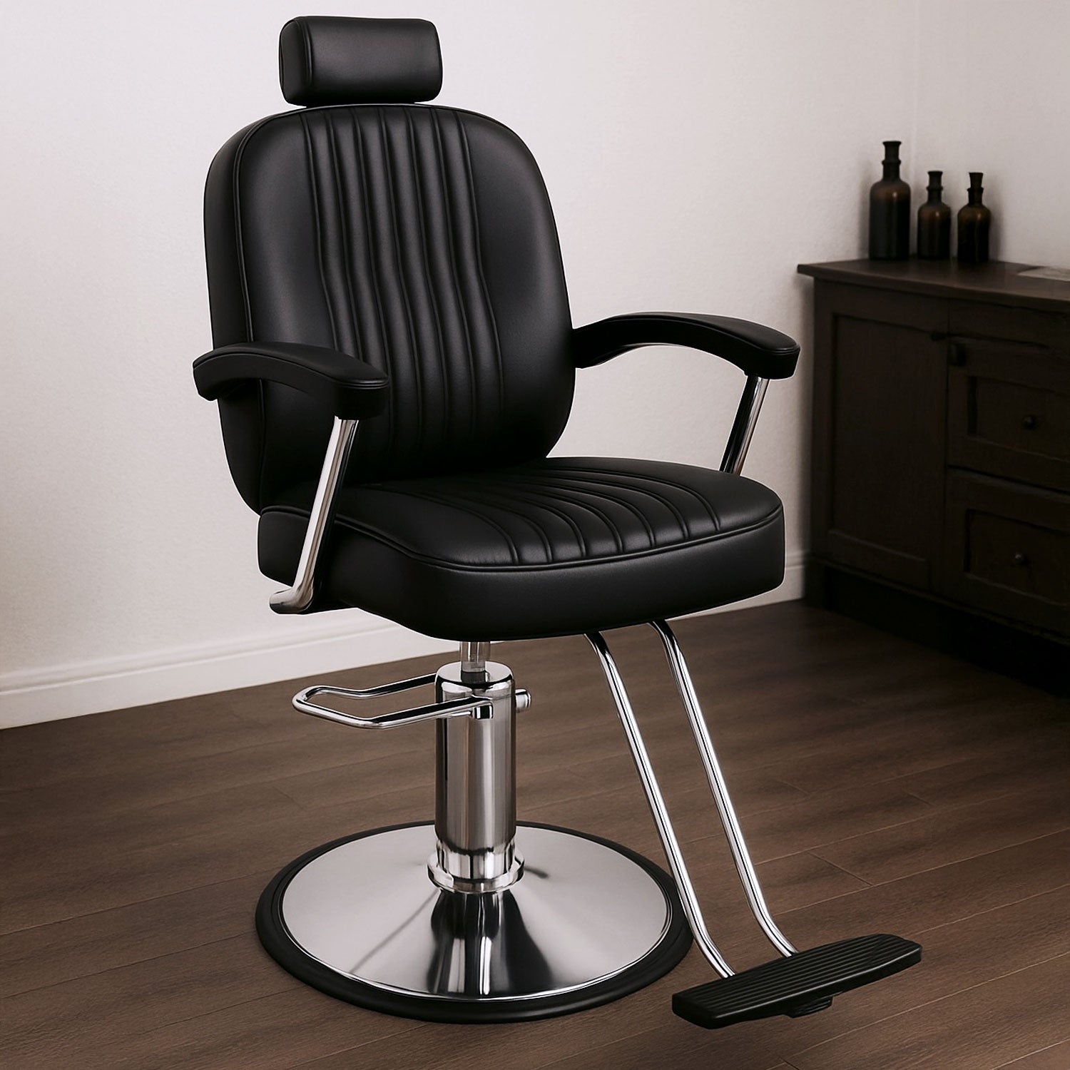 Sillon Barberia Clasica Silla Estetica 360° Moderna Respaldo Fijo Negro