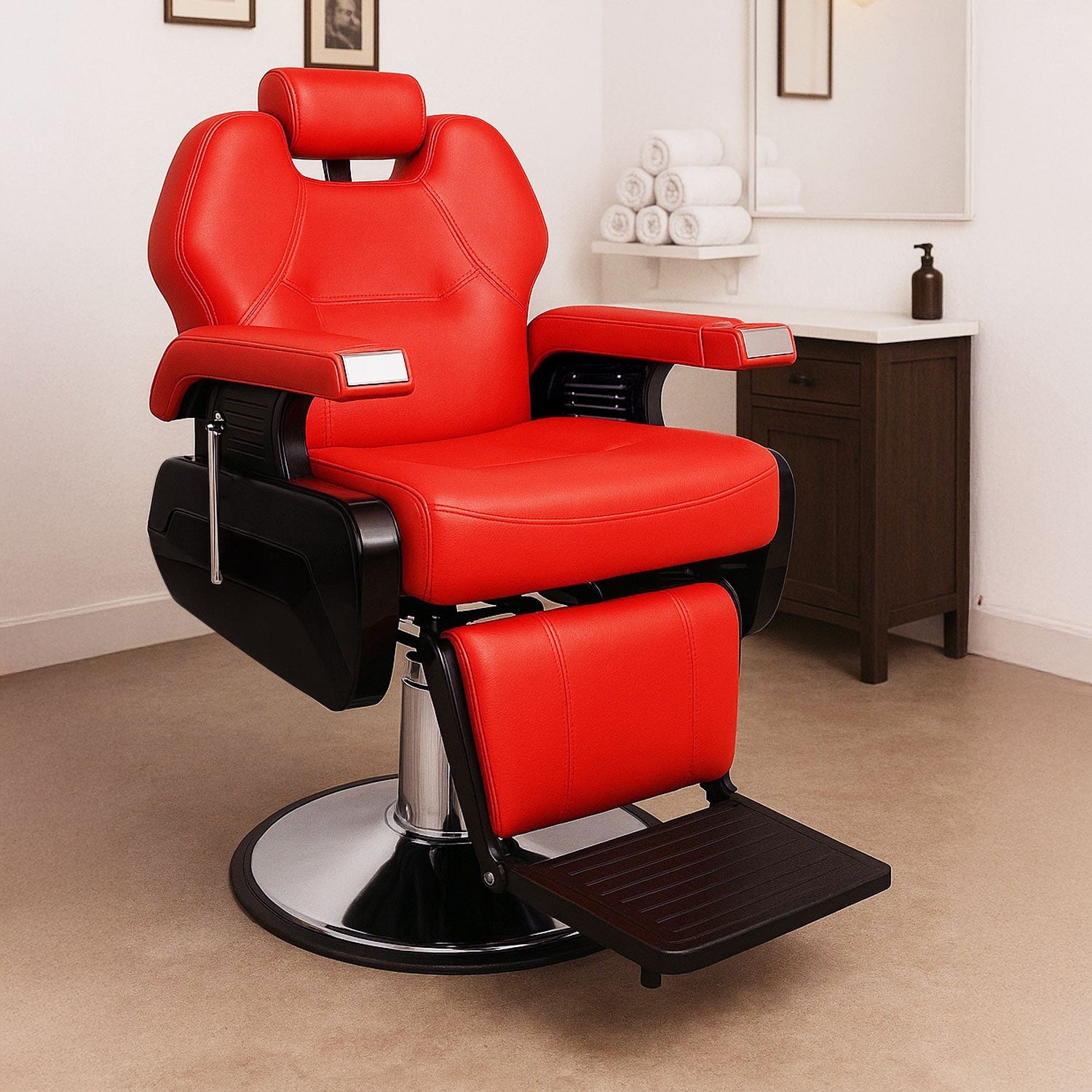 Sillon de Barbero Neumatico para Barberia, Peluqueria o Estetica Rojo