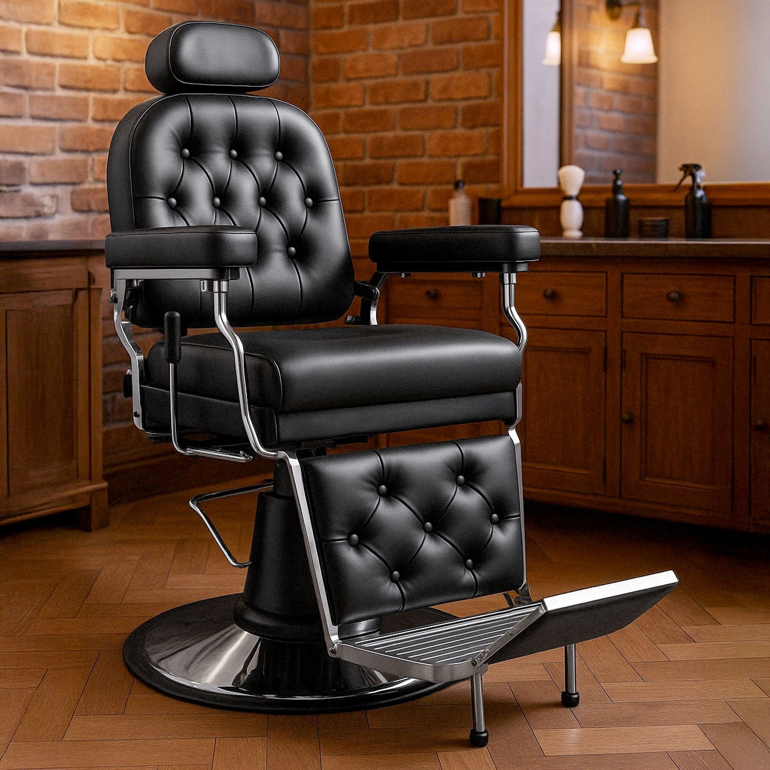 Sillon Barberia Capitonado Negro Ajustable Neumatica Silla Premium Barbero