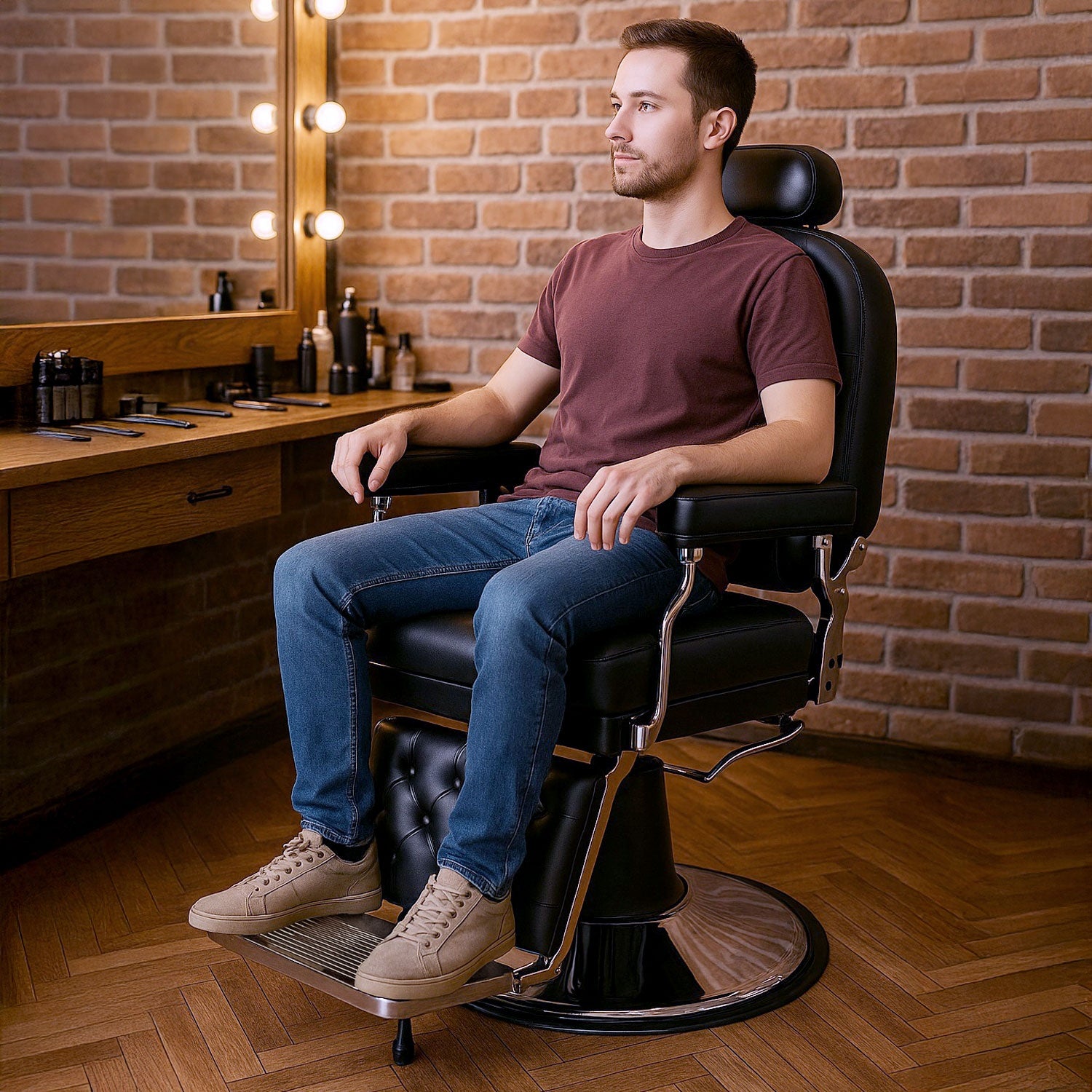 Sillon Barberia Capitonado Negro Ajustable Neumatica Silla Premium Barbero