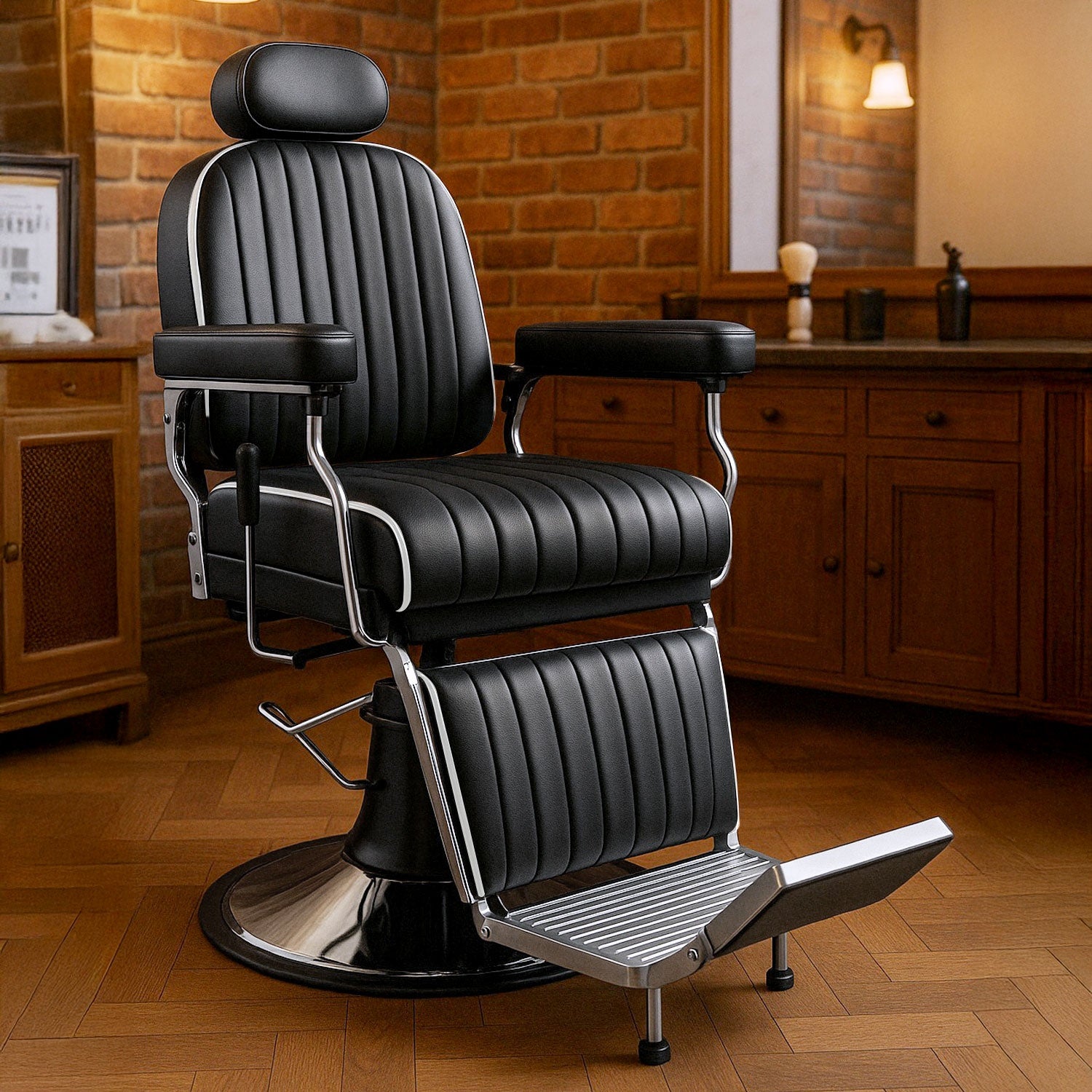 Sillón Barberia Hidráulico Silla Estética Respaldo Ajustable Inclinación  50° Negro