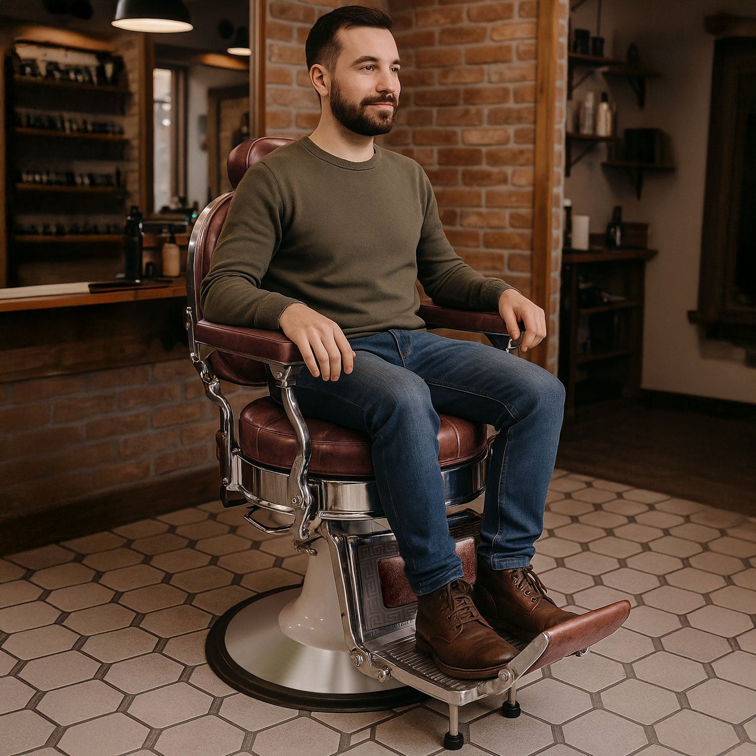 Sillon Barbero Capitonado Premium Barberia Lujo Peluqueria Old Class Cafe