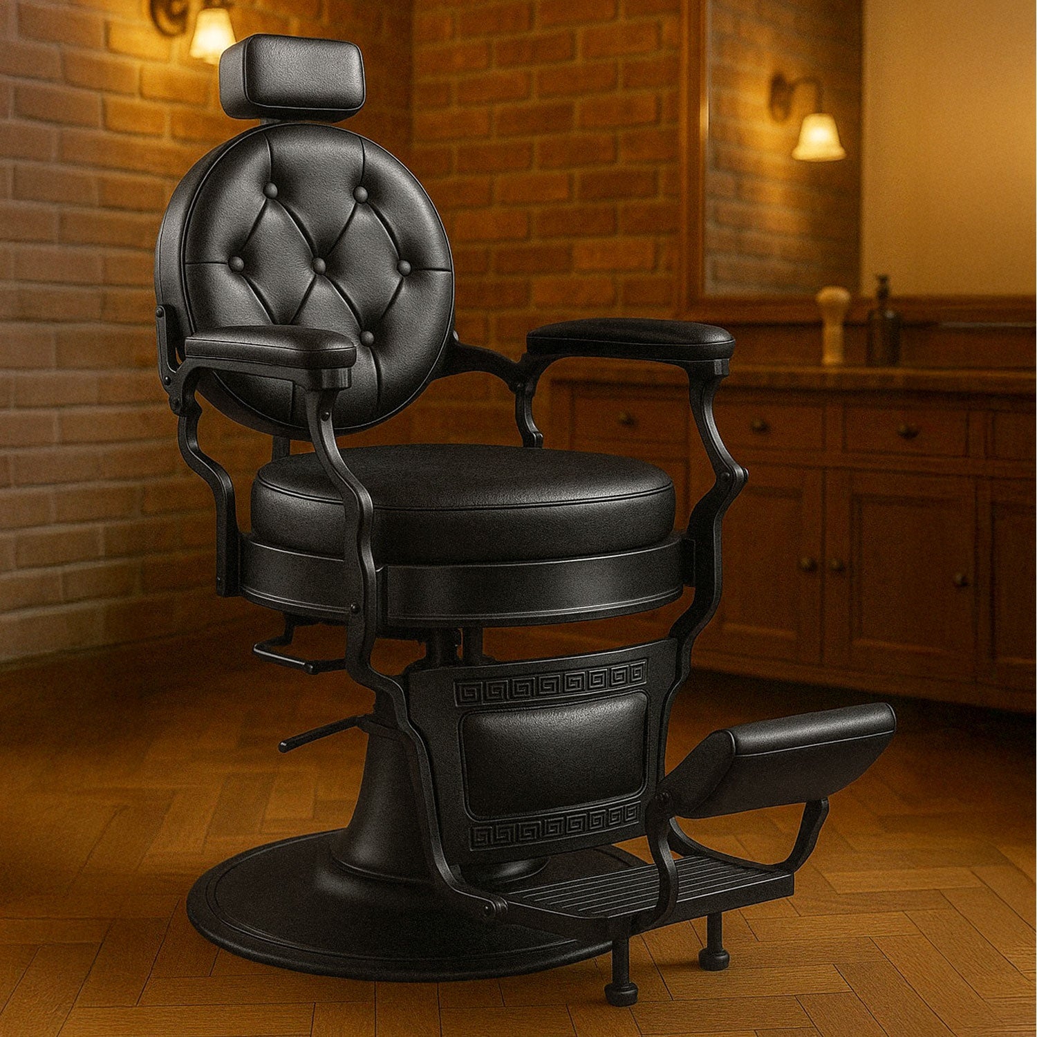 Sillon Gotico Premium Barberia Lujo Robusto Peluqueria Class Color Negro Forma De La Base Redonda Tipo De Respaldo Reclinable