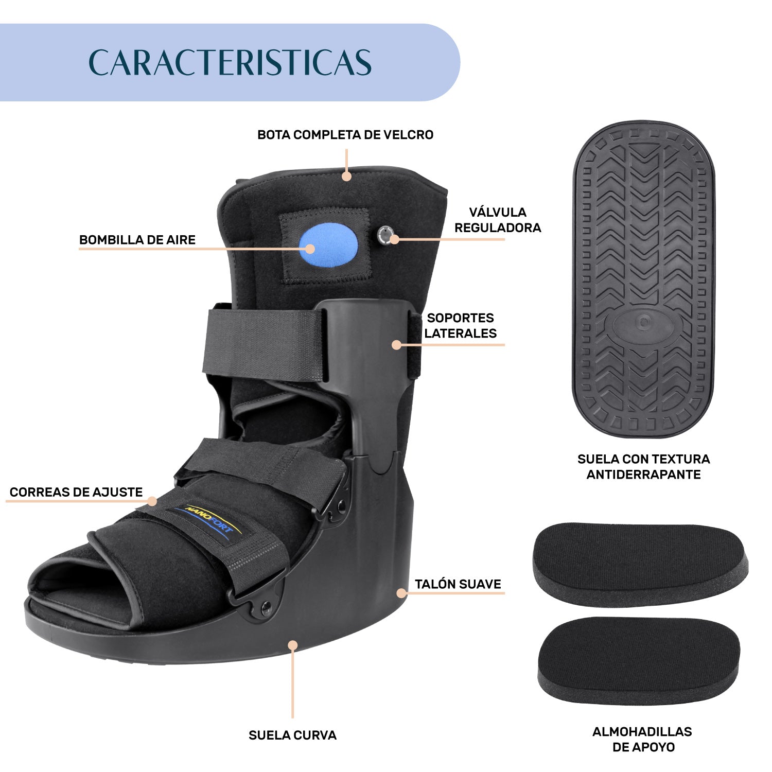 Bota Ferula Baja Neumatica Walker Inmovilizador De Tobillo Talla XL