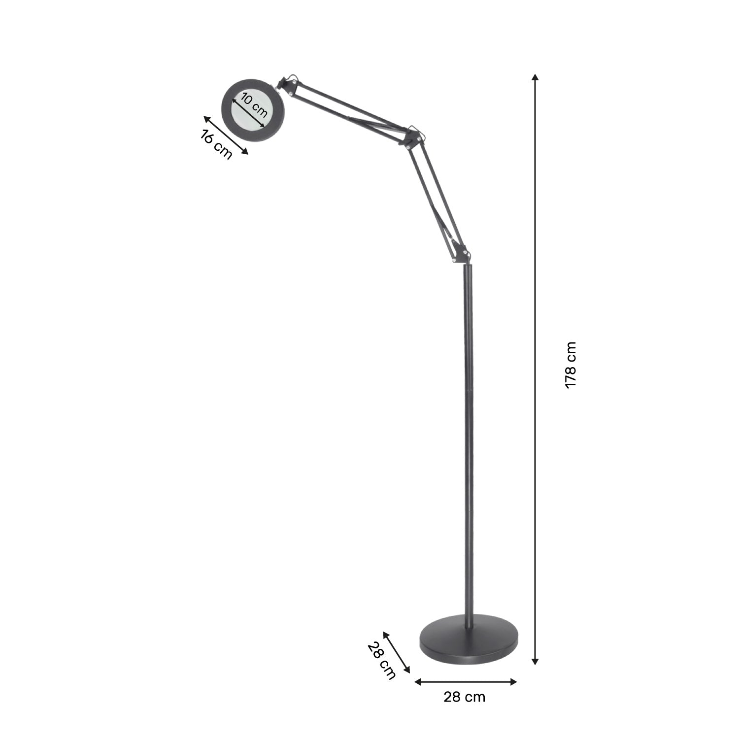 Lámpara LED con lupa (5x) y brazo articulado, negra